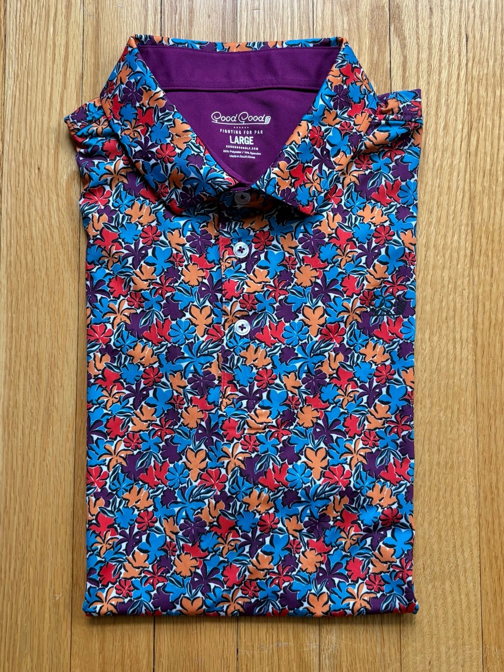 Good Good Golf Mens Short Sleeve Garden Polo Shirt Large Multicolor Leaf Pattern